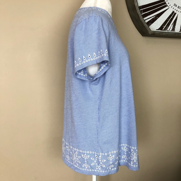 J.Jill Blue Short-Sleeve Top w/ White Pattern, XL - Picture 4 of 8